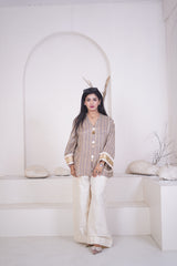 Gold-Dusted Mosaic Printed Tunic with Raw Silk Wide-Leg Trousers