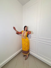 Marigold Muse Mirror-Work Choga with Artisanal Borde