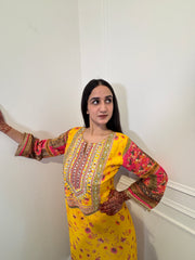 Marigold Muse Mirror-Work Choga with Artisanal Borde