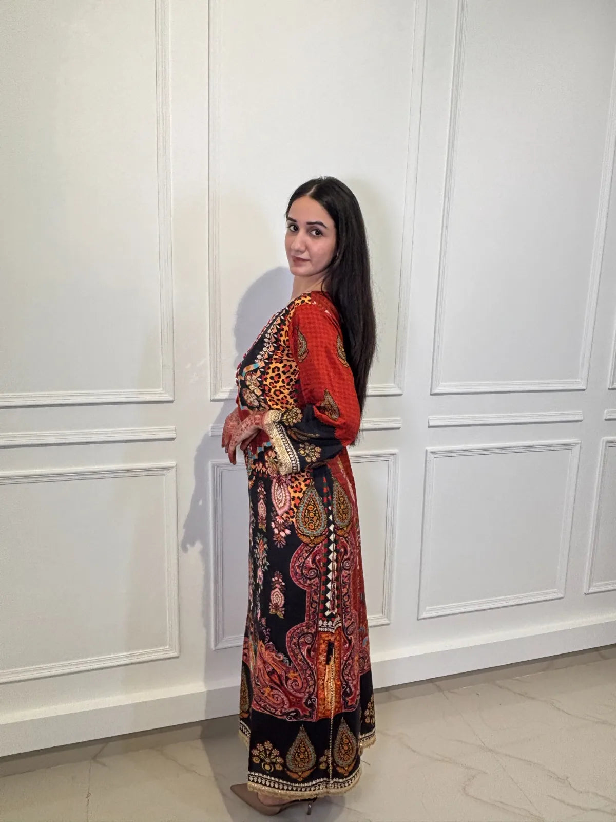 Fiery Bohemian Choga with Artisanal Mirror Detail